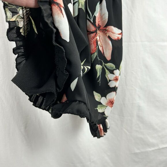 Charlotte Russe Small Black Floral Romper Sleeveless Jumper Ruffles Dressy - Picture 6 of 8